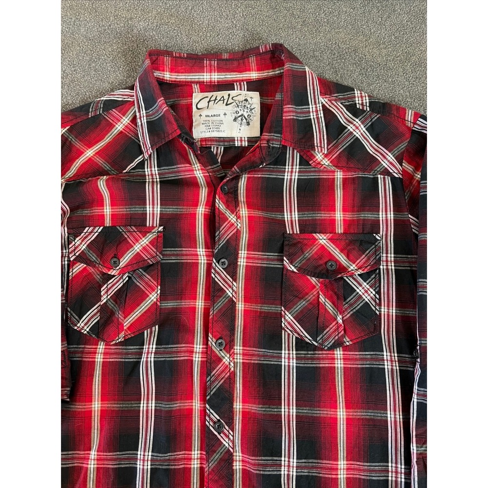 Chalc Plaid Button Down Shirt Mens XXL Red Black Western‎ Grunge 6875822JC